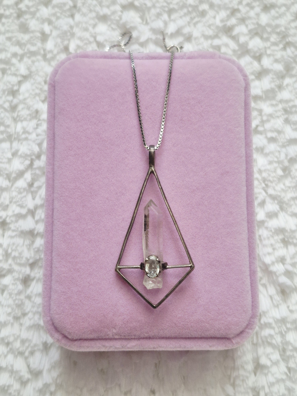 Antique Sterling Silver Geometric Clear Quartz Pendant